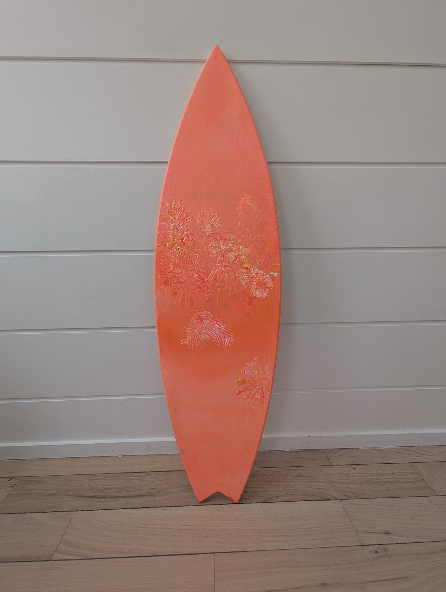 Driftwood (Double-Sided)— Peach Abstract Acrylic Painting on Wood Surfboard