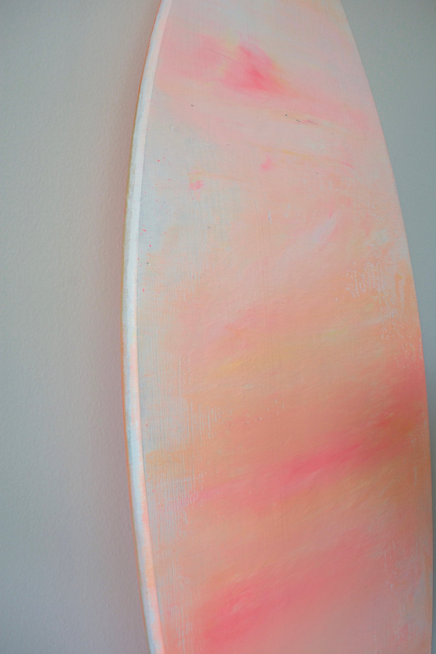 Driftwood (Double-Sided)— Peach Abstract Acrylic Painting on Wood Surfboard