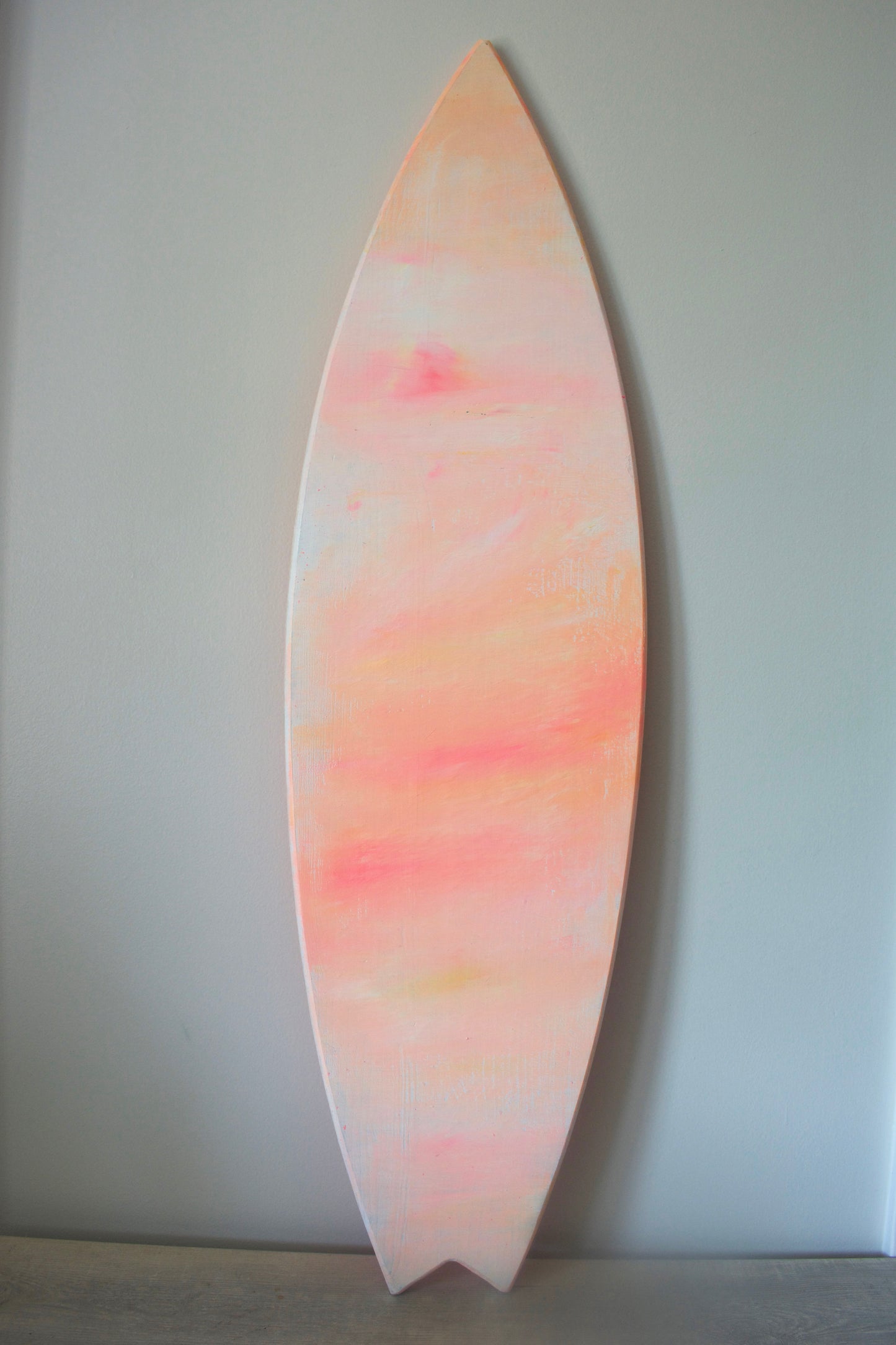 Driftwood (Double-Sided)— Peach Abstract Acrylic Painting on Wood Surfboard