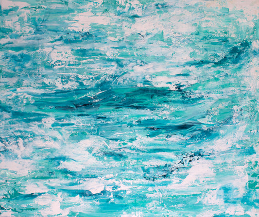 Calming abstract acrylic painting on canvas in blue tones