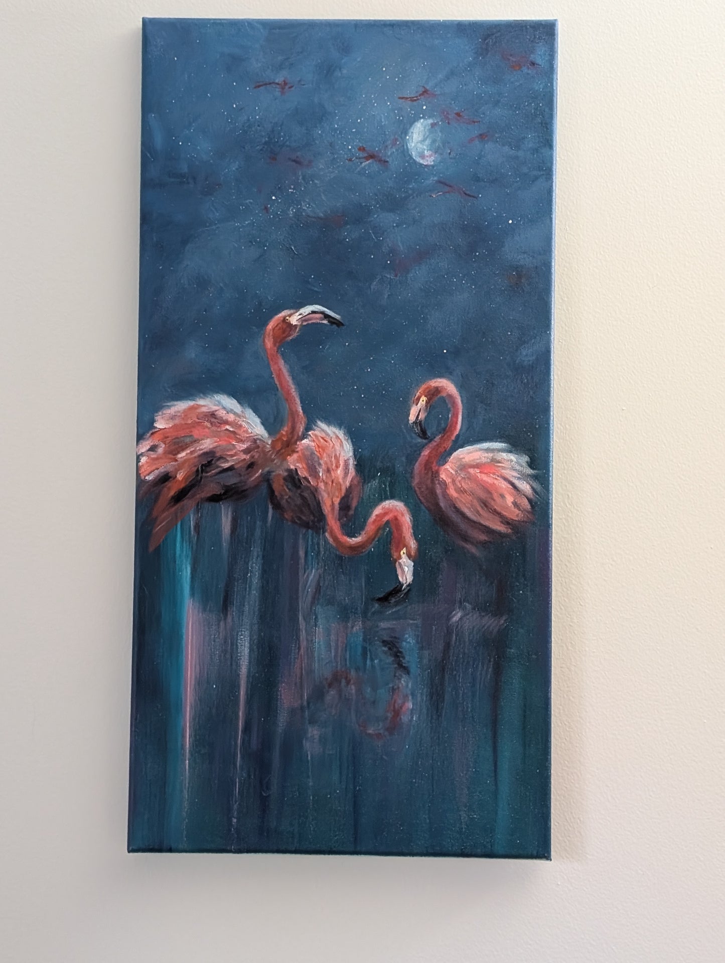 Vertical abstract oil painting on canvas