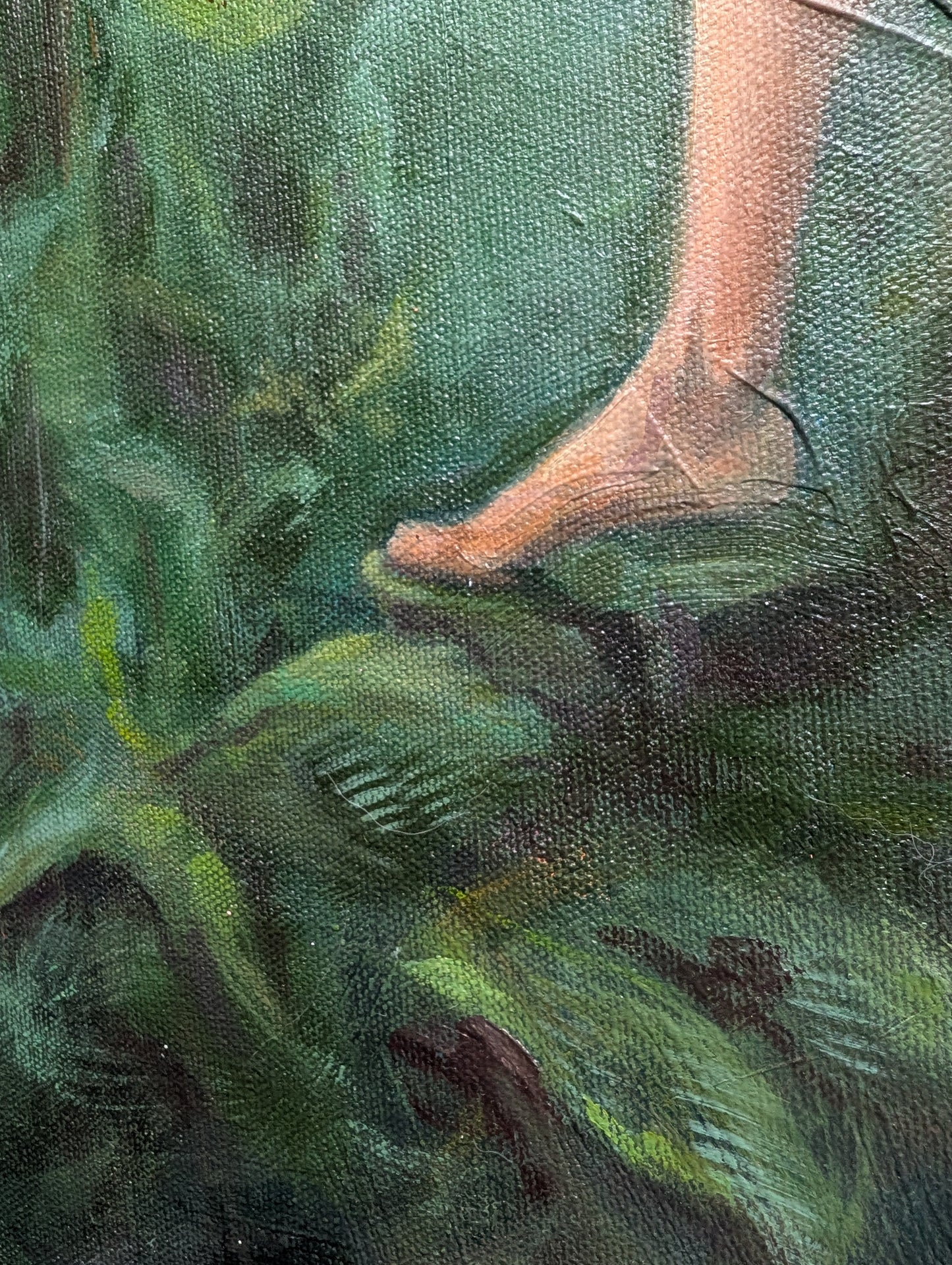 Large green abstract oil painting on canvas