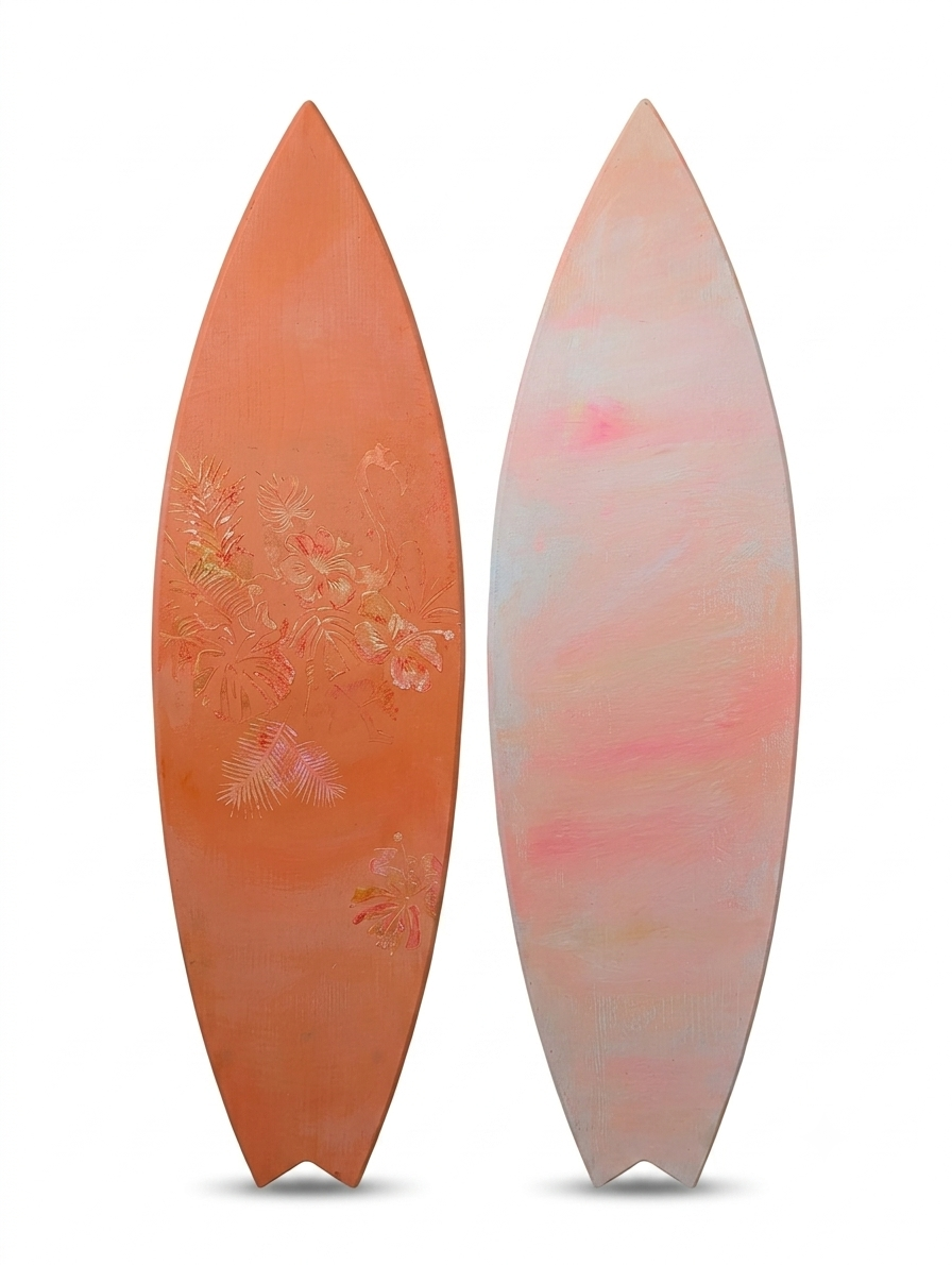 Driftwood (Double-Sided)— Peach Abstract Acrylic Painting on Wood Surfboard
