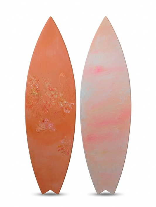 Driftwood (Double-Sided)— Peach Abstract Acrylic Painting on Wood Surfboard