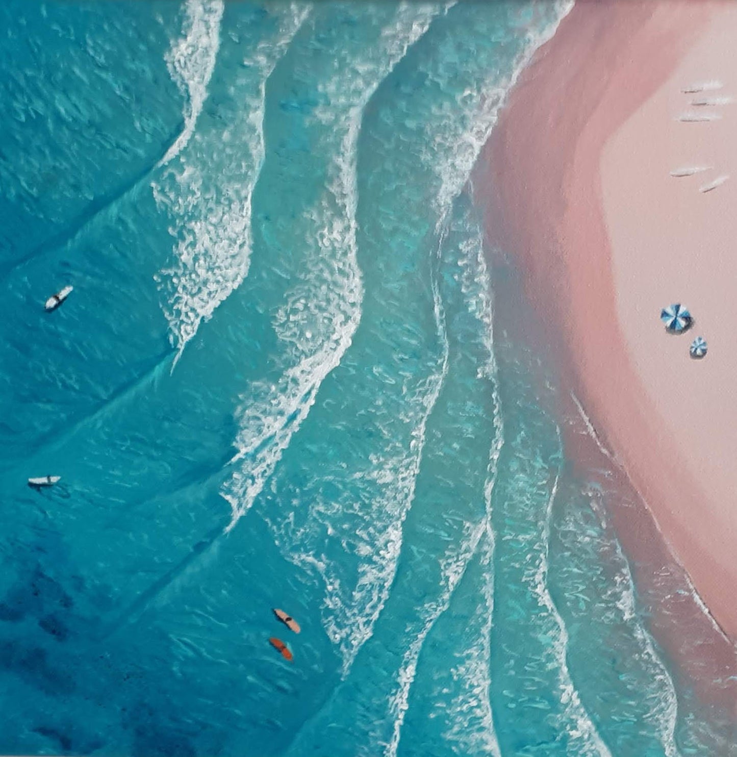 Surfers Paradise- An aerial view painting of pink sand beach and turquoise water